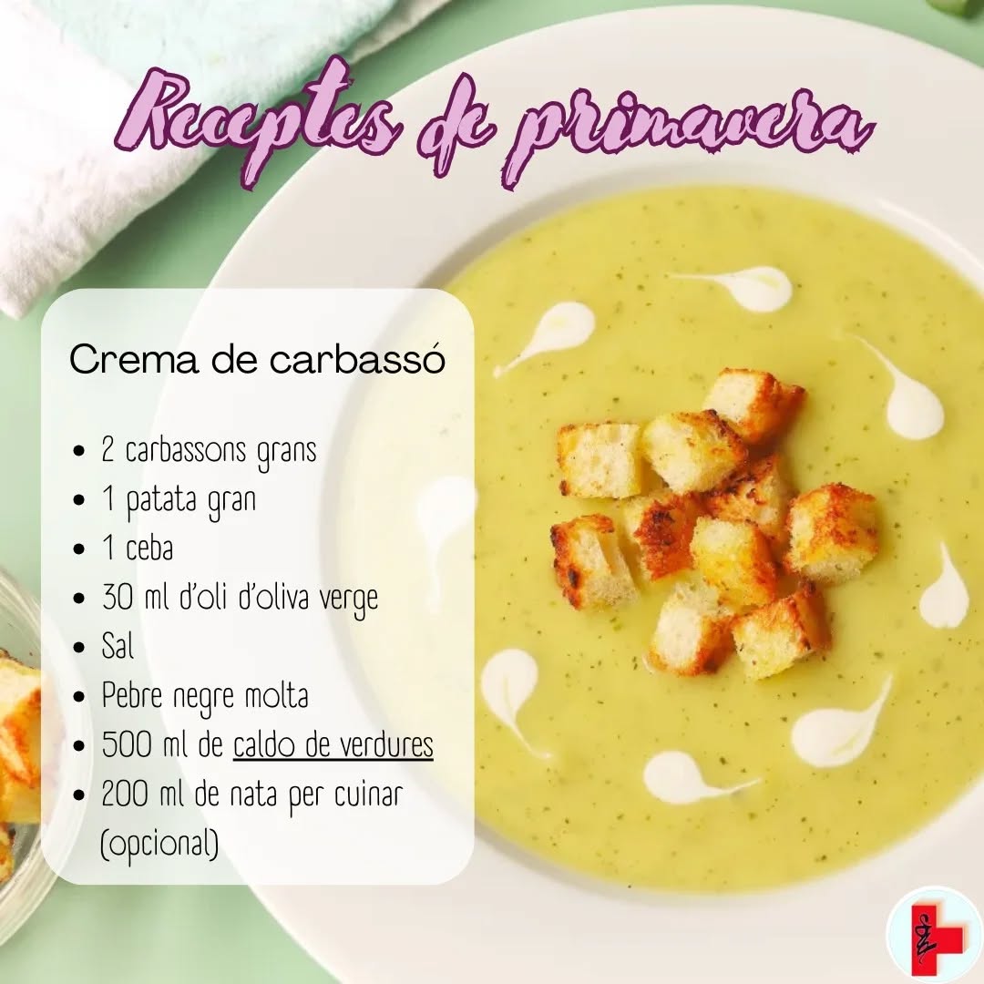 🥒Avui us portem una recepta primaveral. Amb l'arribada de la primavera la nostra cuina es caracteritza pel canvi de verdures, fruites carns o peixos segons temporada.

🍲La crema de carbassó és un plat molt fàcil de preparar que resulta perfecte com entrant d'un menú variat. Seguint la nostra recepta, el resultat serà una crema saborosa amb una textura molt agradable.

• Pelem 2 carbassons i 1 patata. Podem deixar la pell del carbassó si volem un to de verd més pujat. 
• Rentem la ceba i la tallem a juliana. Tallem també el carbassó i la patata a rodanxes.
• Preparem una cassola amb 30ml d'oli d'oliva verge i afegim les verdures tallades. Les salpebrem i les saltagem a foc mig durant 15 min. aprox.
• Afegim 500ml de caldo de verdures. Pot ser comprat o fet a casa. Podem substituir per aigua. Fer bullir durant 30min. aprox.
• Triturem fins que no quedi cap grumoll i quedi una textura sedosa. Opcional: podem afegir 200ml de nata per cuinar i barragem bé abans de servir. Opcional: podem posar una mica de pa fregit com a acompanyament.

#cremadecarbassó #recepta #primaveral #cuinasaludable #tips #primavera #farmàcia #santpedor